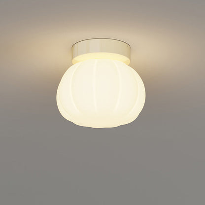 Modern Minimalist PE Iron Pumpkin Round LED Semi-Flush Mount Ceiling Light For Bedroom & Living Room