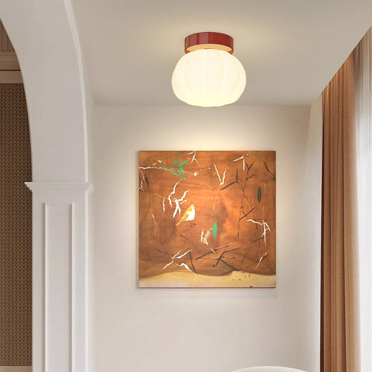 Modern Minimalist PE Iron Pumpkin Round LED Semi-Flush Mount Ceiling Light For Bedroom & Living Room