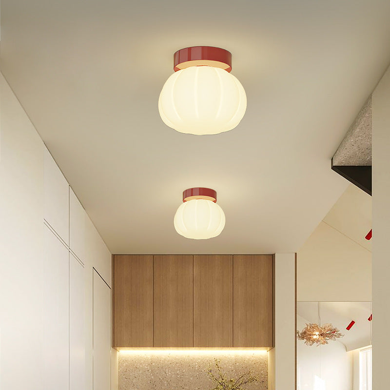 Modern Minimalist PE Iron Pumpkin Round LED Semi-Flush Mount Ceiling Light For Bedroom & Living Room