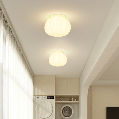 Modern Minimalist PE Iron Pumpkin Round LED Semi-Flush Mount Ceiling Light For Bedroom & Living Room
