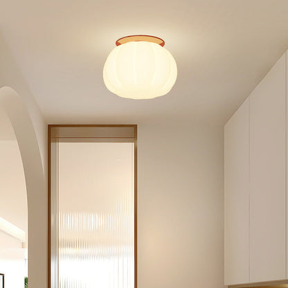 Modern Minimalist PE Iron Pumpkin Round LED Semi-Flush Mount Ceiling Light For Bedroom & Living Room