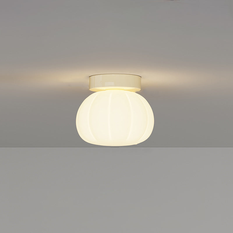 Modern Minimalist PE Iron Pumpkin Round LED Semi-Flush Mount Ceiling Light For Bedroom & Living Room
