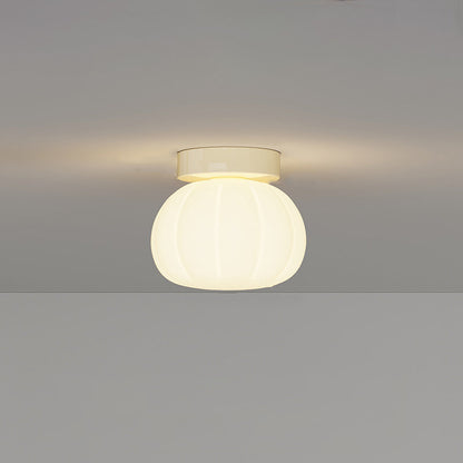 Modern Minimalist PE Iron Pumpkin Round LED Semi-Flush Mount Ceiling Light For Bedroom & Living Room