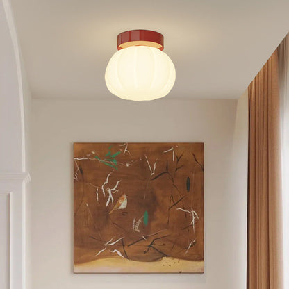 Modern Minimalist PE Iron Pumpkin Round LED Semi-Flush Mount Ceiling Light For Bedroom & Living Room