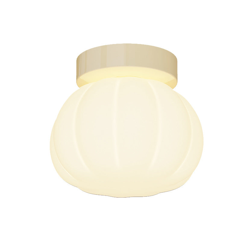 Modern Minimalist PE Iron Pumpkin Round LED Semi-Flush Mount Ceiling Light For Bedroom & Living Room