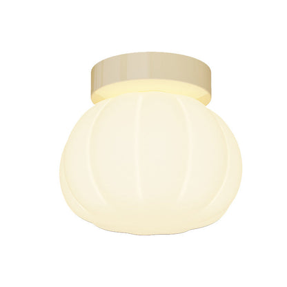 Modern Minimalist PE Iron Pumpkin Round LED Semi-Flush Mount Ceiling Light For Bedroom & Living Room