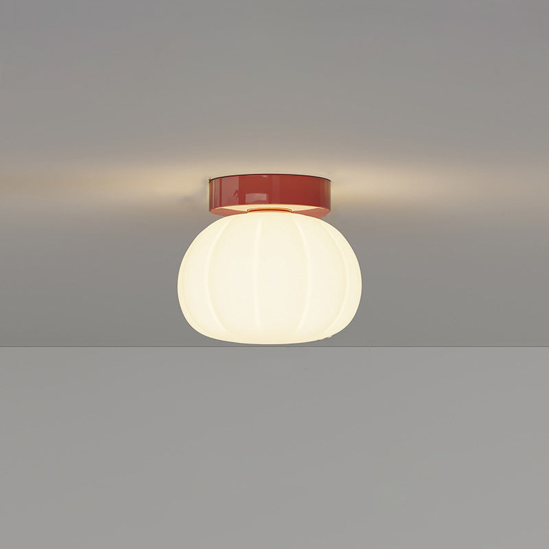 Modern Minimalist PE Iron Pumpkin Round LED Semi-Flush Mount Ceiling Light For Bedroom & Living Room