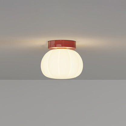 Modern Minimalist PE Iron Pumpkin Round LED Semi-Flush Mount Ceiling Light For Bedroom & Living Room