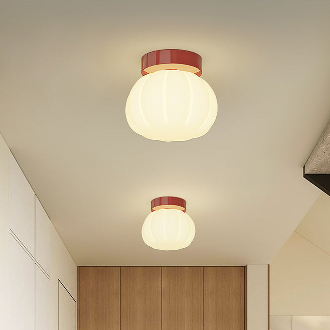 Modern Minimalist PE Iron Pumpkin Round LED Semi-Flush Mount Ceiling Light For Bedroom & Living Room