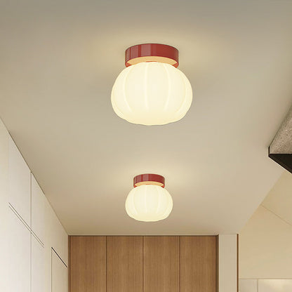 Modern Minimalist PE Iron Pumpkin Round LED Semi-Flush Mount Ceiling Light For Bedroom & Living Room