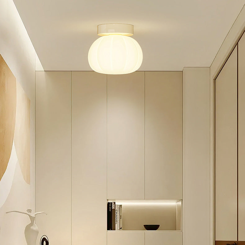 Modern Minimalist PE Iron Pumpkin Round LED Semi-Flush Mount Ceiling Light For Bedroom & Living Room