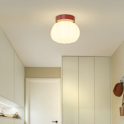 Modern Minimalist PE Iron Pumpkin Round LED Semi-Flush Mount Ceiling Light For Bedroom & Living Room