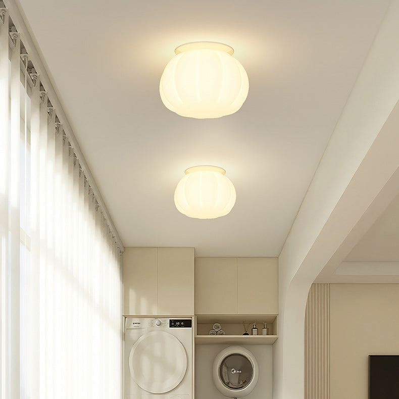 Modern Minimalist PE Iron Pumpkin Round LED Semi-Flush Mount Ceiling Light For Bedroom & Living Room