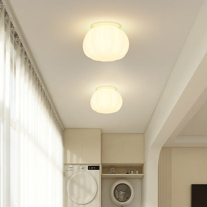 Modern Minimalist PE Iron Pumpkin Round LED Semi-Flush Mount Ceiling Light For Bedroom & Living Room