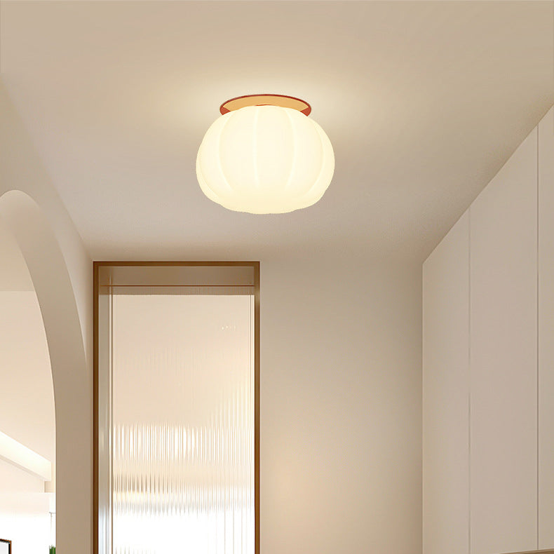 Modern Minimalist PE Iron Pumpkin Round LED Semi-Flush Mount Ceiling Light For Bedroom & Living Room