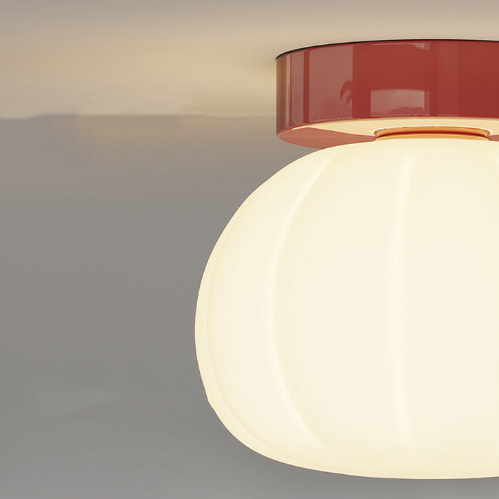 Modern Minimalist PE Iron Pumpkin Round LED Semi-Flush Mount Ceiling Light For Bedroom & Living Room