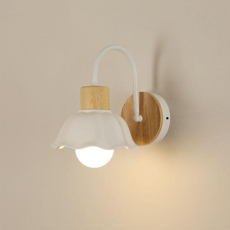 Contemporary Scandinavian Acrylic Ceramic Glass Flower Round 1-Light Wall Sconce Lamp For Bedroom & Living Room