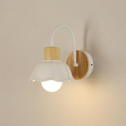Contemporary Scandinavian Acrylic Ceramic Glass Flower Round 1-Light Wall Sconce Lamp For Bedroom & Living Room