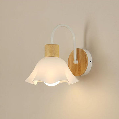 Contemporary Scandinavian Acrylic Ceramic Glass Flower Round 1-Light Wall Sconce Lamp For Bedroom & Living Room
