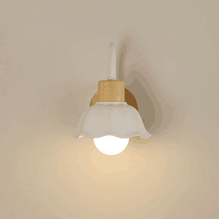 Contemporary Scandinavian Acrylic Ceramic Glass Flower Round 1-Light Wall Sconce Lamp For Bedroom & Living Room