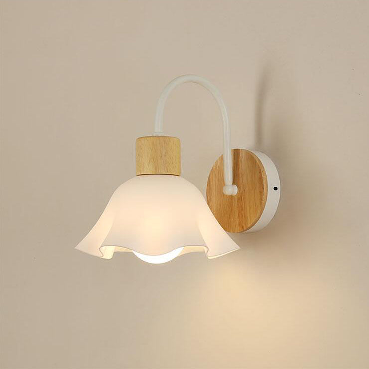 Contemporary Scandinavian Acrylic Ceramic Glass Flower Round 1-Light Wall Sconce Lamp For Bedroom & Living Room