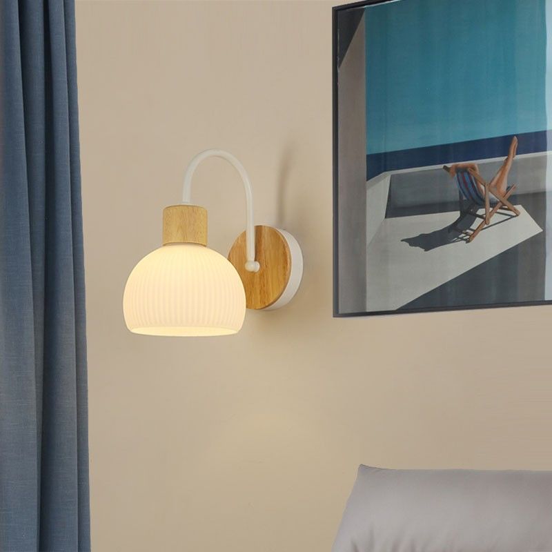 Contemporary Scandinavian Acrylic Ceramic Glass Flower Round 1-Light Wall Sconce Lamp For Bedroom & Living Room