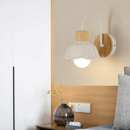 Contemporary Scandinavian Acrylic Ceramic Glass Flower Round 1-Light Wall Sconce Lamp For Bedroom & Living Room
