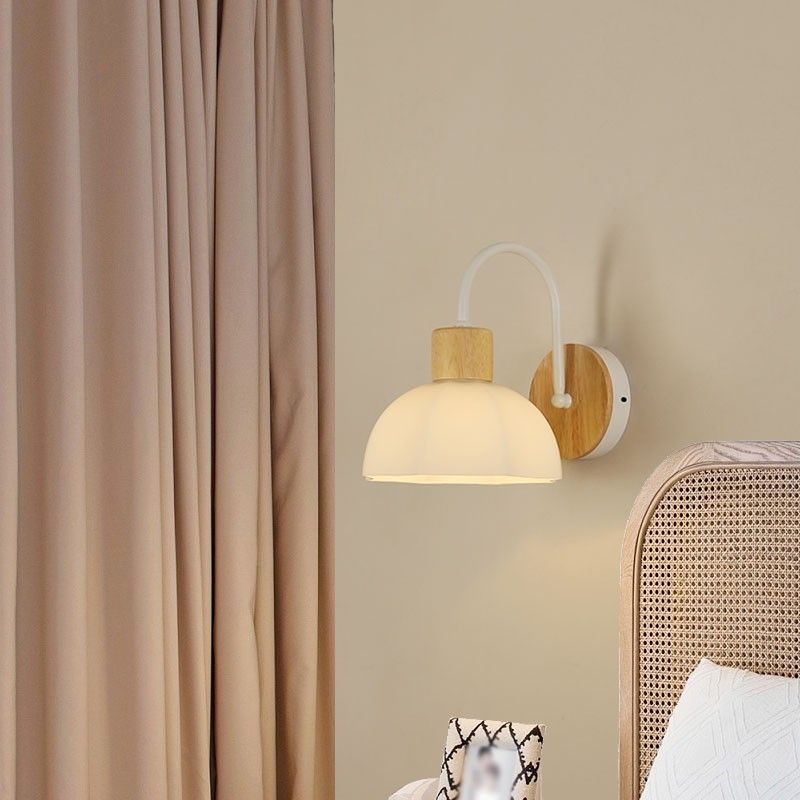 Contemporary Scandinavian Acrylic Ceramic Glass Flower Round 1-Light Wall Sconce Lamp For Bedroom & Living Room