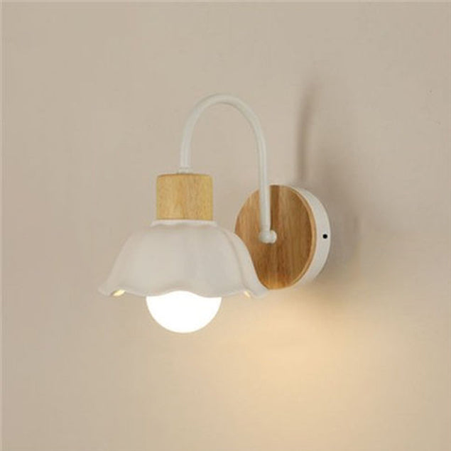 Contemporary Scandinavian Acrylic Ceramic Glass Flower Round 1-Light Wall Sconce Lamp For Bedroom & Living Room