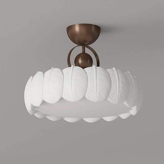 Modern Art Deco PE Iron Bubble Feather Round LED Semi-Flush Mount Ceiling Light For Bedroom & Living Room