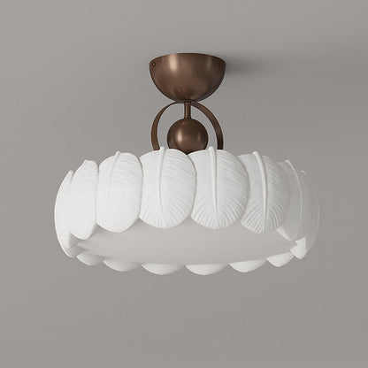Modern Art Deco PE Iron Bubble Feather Round LED Semi-Flush Mount Ceiling Light For Bedroom & Living Room