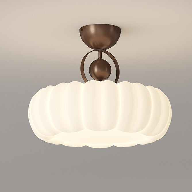 Modern Art Deco PE Iron Bubble Feather Round LED Semi-Flush Mount Ceiling Light For Bedroom & Living Room