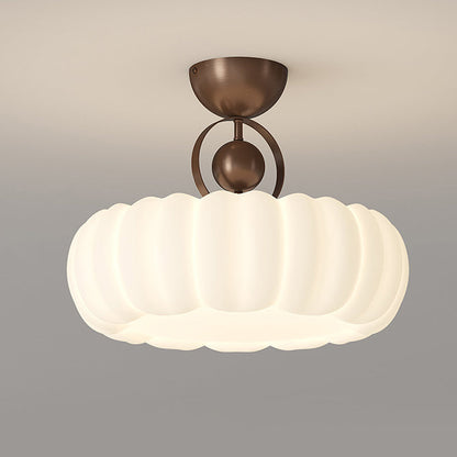 Modern Art Deco PE Iron Bubble Feather Round LED Semi-Flush Mount Ceiling Light For Bedroom & Living Room