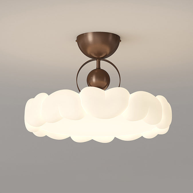 Modern Art Deco PE Iron Bubble Feather Round LED Semi-Flush Mount Ceiling Light For Bedroom & Living Room