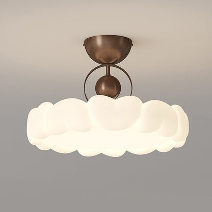 Modern Art Deco PE Iron Bubble Feather Round LED Semi-Flush Mount Ceiling Light For Bedroom & Living Room
