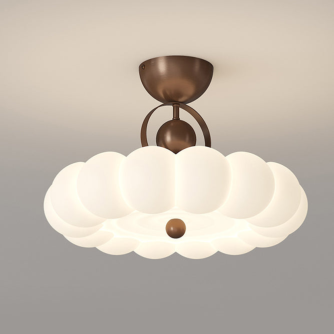 Modern Art Deco PE Iron Bubble Feather Round LED Semi-Flush Mount Ceiling Light For Bedroom & Living Room