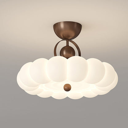 Modern Art Deco PE Iron Bubble Feather Round LED Semi-Flush Mount Ceiling Light For Bedroom & Living Room