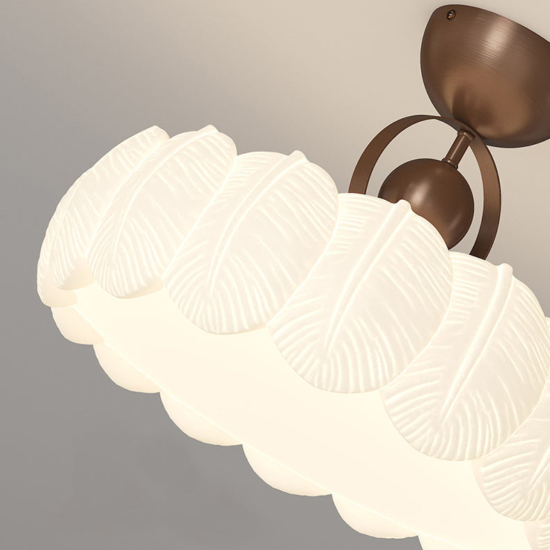 Modern Art Deco PE Iron Bubble Feather Round LED Semi-Flush Mount Ceiling Light For Bedroom & Living Room