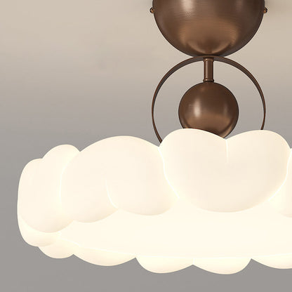 Modern Art Deco PE Iron Bubble Feather Round LED Semi-Flush Mount Ceiling Light For Bedroom & Living Room