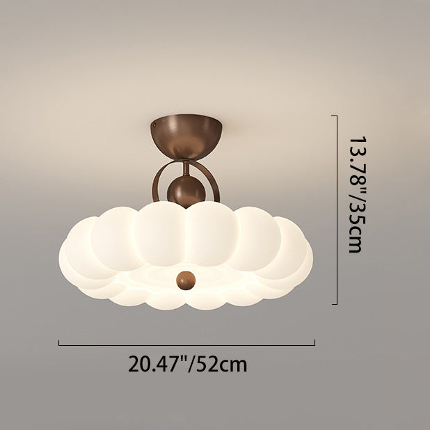 Modern Art Deco PE Iron Bubble Feather Round LED Semi-Flush Mount Ceiling Light For Bedroom & Living Room