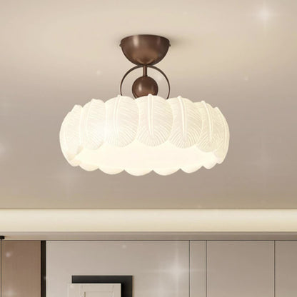 Modern Art Deco PE Iron Bubble Feather Round LED Semi-Flush Mount Ceiling Light For Bedroom & Living Room