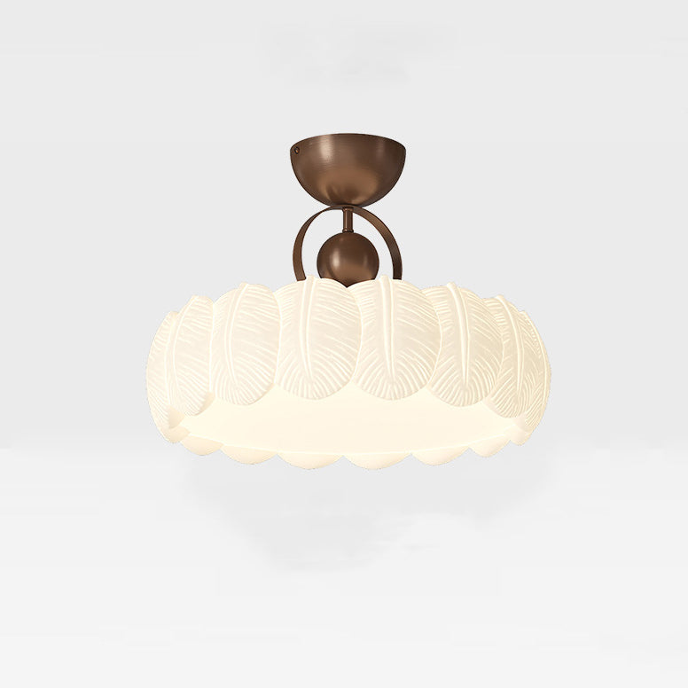 Modern Art Deco PE Iron Bubble Feather Round LED Semi-Flush Mount Ceiling Light For Bedroom & Living Room