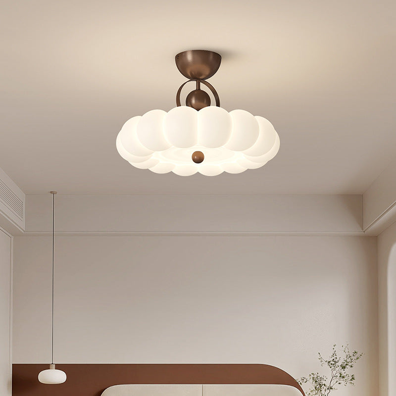 Modern Art Deco PE Iron Bubble Feather Round LED Semi-Flush Mount Ceiling Light For Bedroom & Living Room