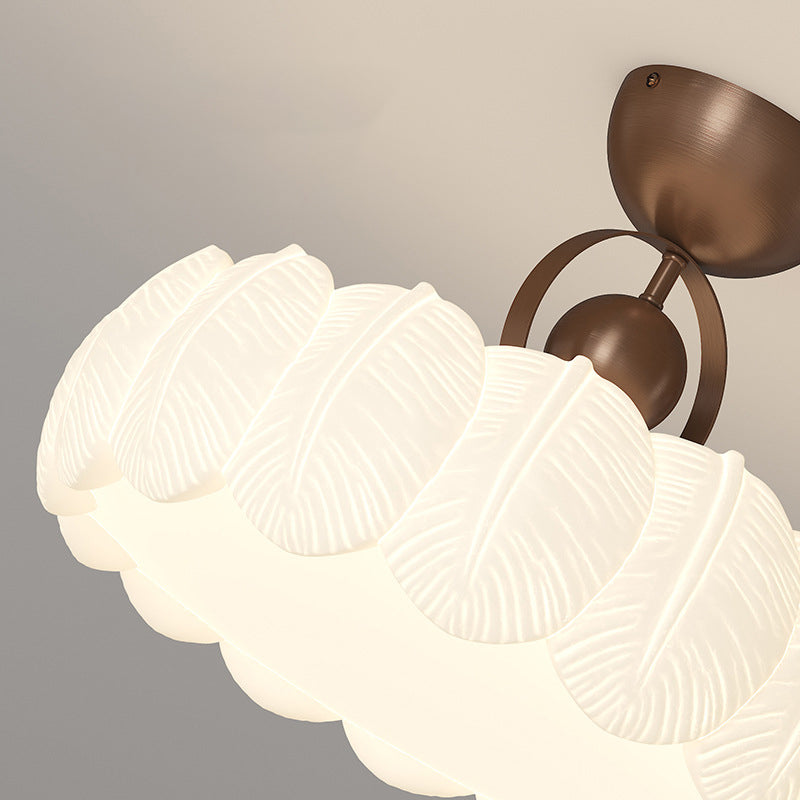 Modern Art Deco PE Iron Bubble Feather Round LED Semi-Flush Mount Ceiling Light For Bedroom & Living Room