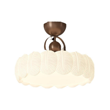 Modern Art Deco PE Iron Bubble Feather Round LED Semi-Flush Mount Ceiling Light For Bedroom & Living Room