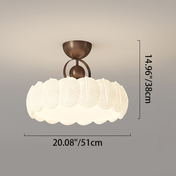 Modern Art Deco PE Iron Bubble Feather Round LED Semi-Flush Mount Ceiling Light For Bedroom & Living Room