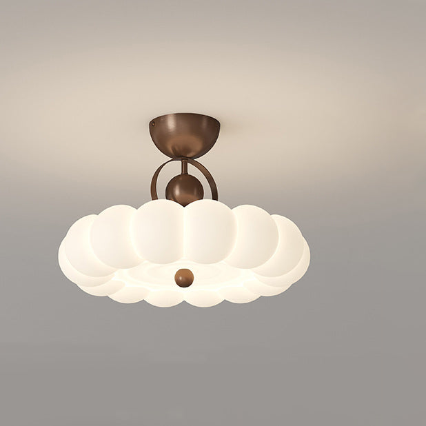 Modern Art Deco PE Iron Bubble Feather Round LED Semi-Flush Mount Ceiling Light For Bedroom & Living Room