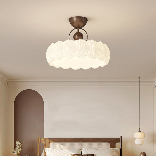 Modern Art Deco PE Iron Bubble Feather Round LED Semi-Flush Mount Ceiling Light For Bedroom & Living Room