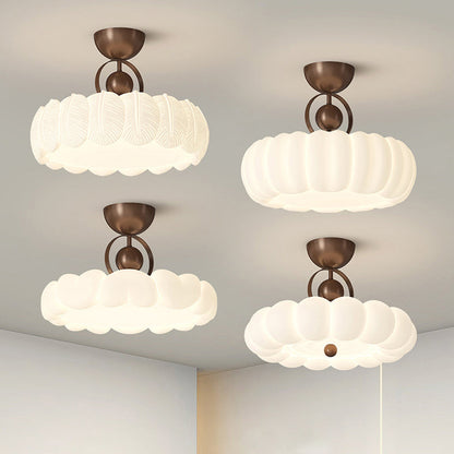 Modern Art Deco PE Iron Bubble Feather Round LED Semi-Flush Mount Ceiling Light For Bedroom & Living Room