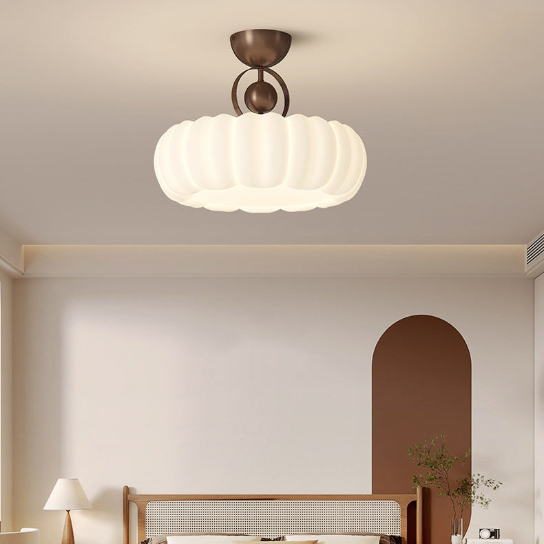 Modern Art Deco PE Iron Bubble Feather Round LED Semi-Flush Mount Ceiling Light For Bedroom & Living Room